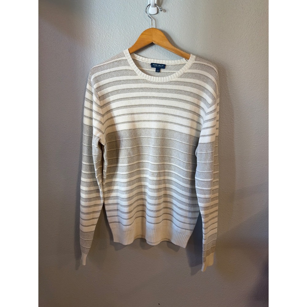 Peter Millar Sweater Men's Lg Crown Crafted Merino Wool‎ Linen Striped Crewneck